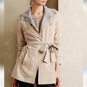 Waverly Gray Anthropologie Lightweight Trenchcoat Jacket Beige & Gray Size 10